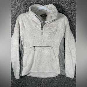 North Face Womens M Quarter Zip Sherpa Pullover Sweater Kangaroo Pouch Mock Neck